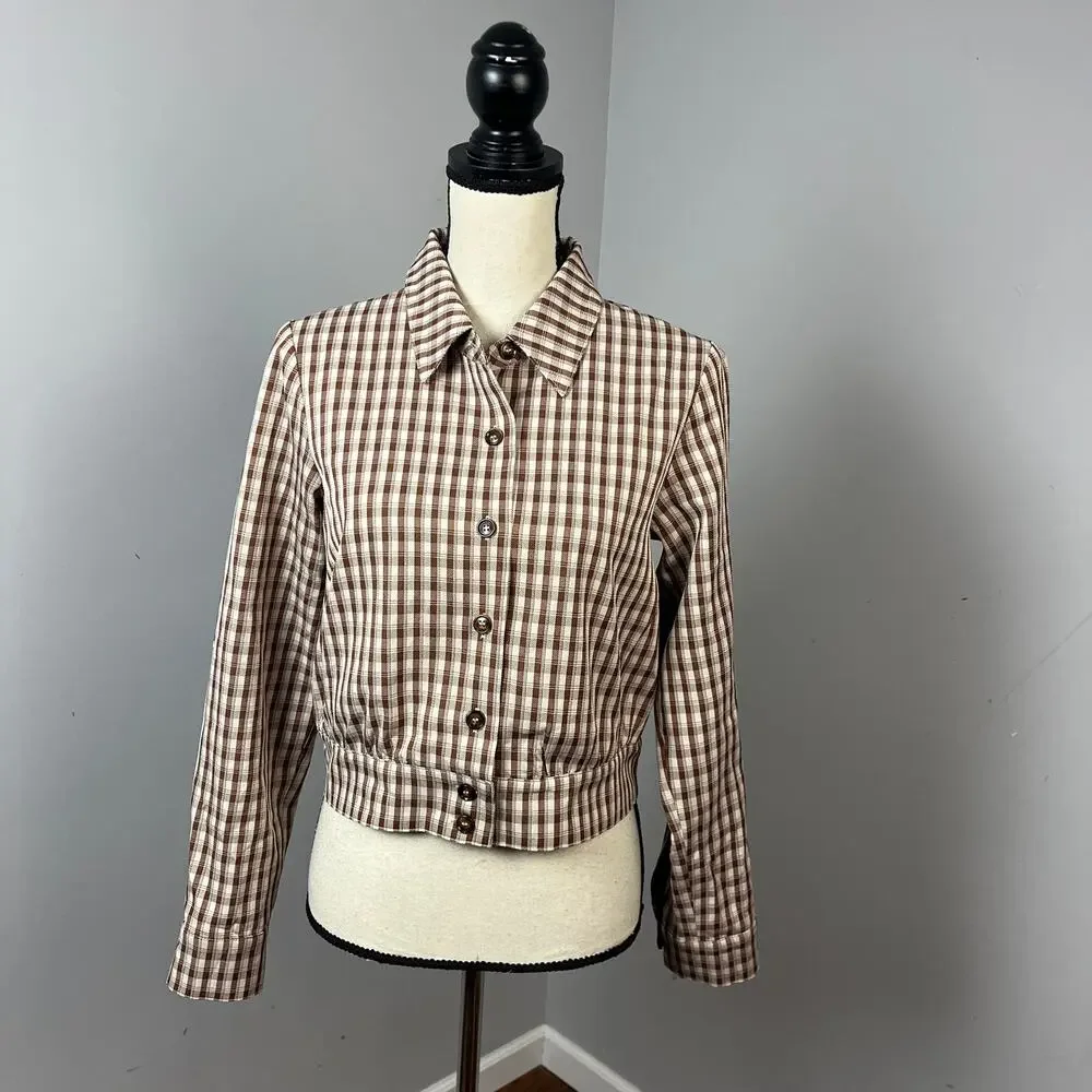 ASTR The Label Jesse Plaid Cropped Jacket Ecru Plaid/Gingham Women's XS